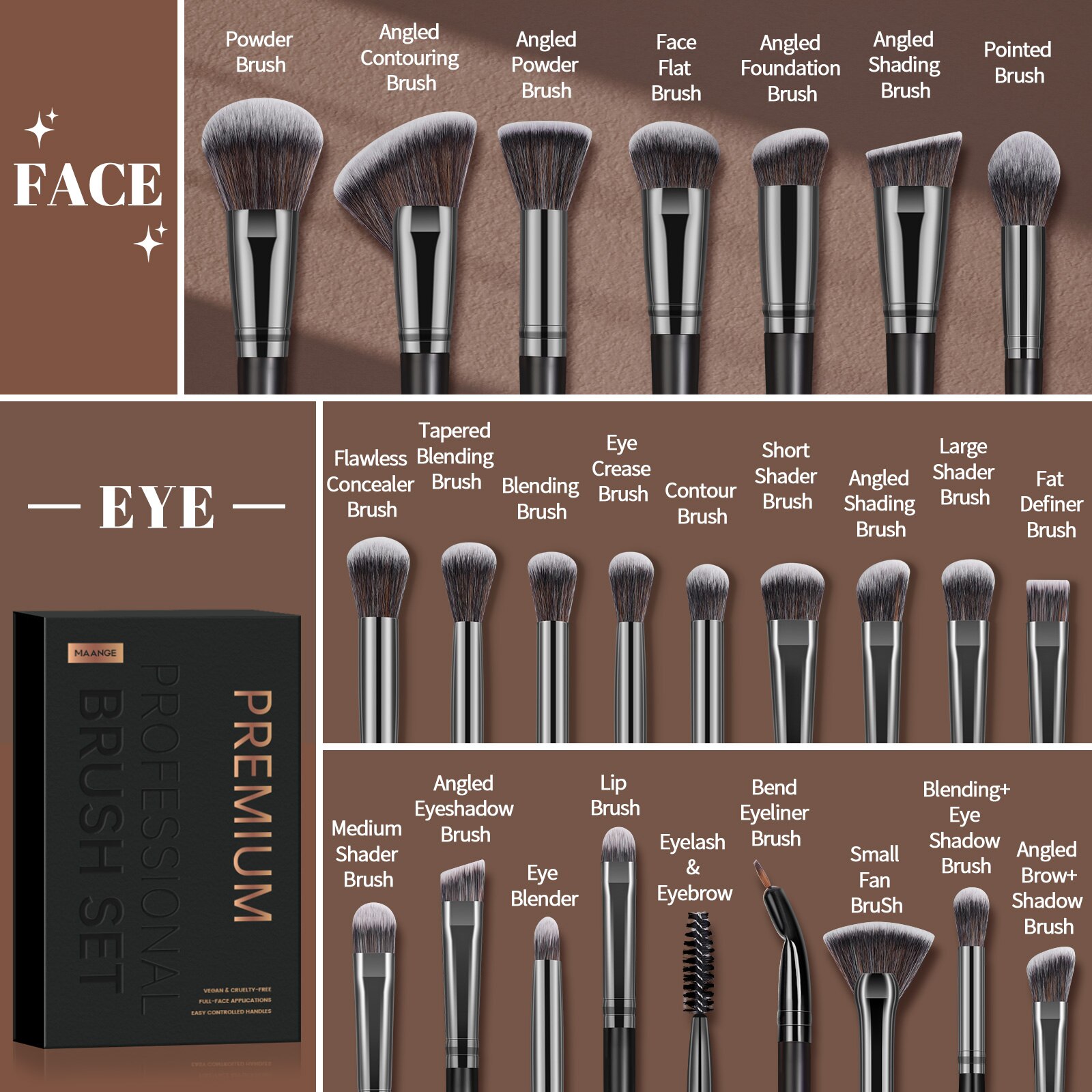 Huda Beauty Makeup Brush Set - MAANGE 25 boîte-cadeau ensemble de pinceaux